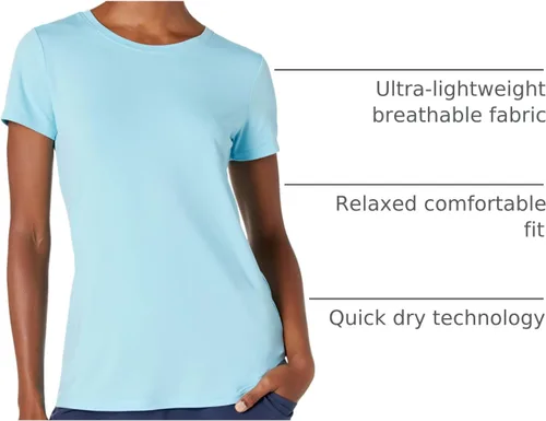 Vista 84 de Amazon Essentials Camiseta de manga corta con cuello redondo para mujer, de secado rápido, para entrenamiento, gimnasio, paquete múltiple