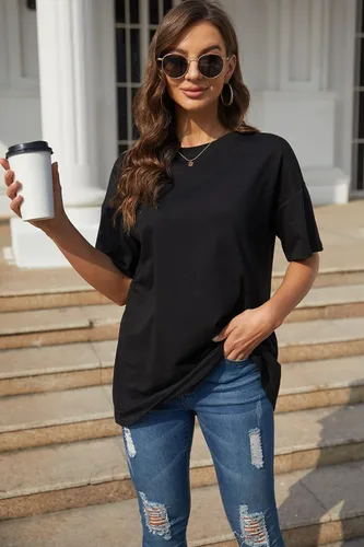 Vista 4 de Fisoew Women's Oversized T Shirts Tees Half Sleeve Crew Neck Cotton Tunic Tops