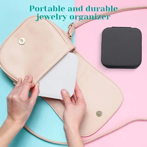 Vista 6 de Hicarer 4 cajas pequeñas de joyería de viaje de piel sintética organizador de joyas portátil de viaje para anillos aretes collar para niñas y mujeres