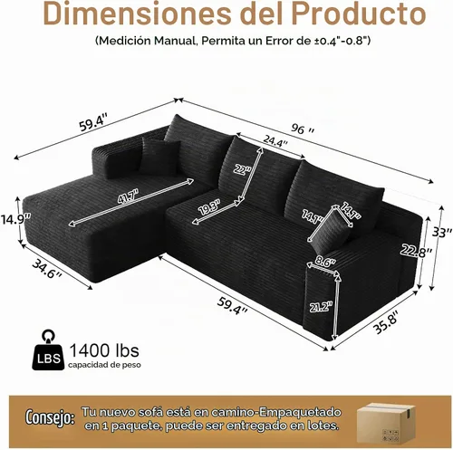 Vista 2 de AUGOP Sofás seccionales para sala de estar, sofá modular moderno con sofás en forma de L, sofá tapizado sin hueso, asiento profundo, sofá seccional