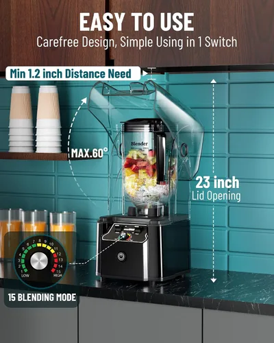 Vista 6 de WantJoin Licuadora comercial negra con sonido silencioso escudo y 1 taza de licuadora más