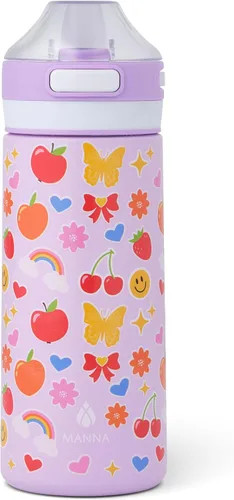 Vista 6 de Manna Astor Stainless Steel Leak-Proof Reusable Water Bottle - 18 Oz - Bluebell Mist and Lime Burst