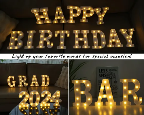 Vista 7 de Letras Iluminadas, Luces de Letras LED 26 del Alfabeto, Letra Decorativa Iluminada, Letras de Marquesina LED que Funcionan con Pilas para Fiesta