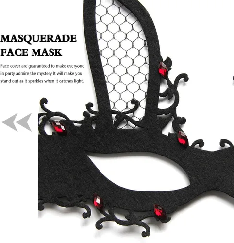 Vista 5 de Máscaras faciales con diamantes de imitación, color negro, brillante, para carnaval, Mardi Gras, para Halloween, Navidad, cosplay, fiesta, baile