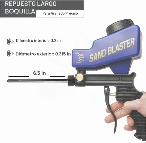 Vista 7 de LE LEMATEC Profesional Pistola de Chorro de Arena con Anexo de Boquilla Larga - Punta de Arenado de Precisión Definitiva para Compresores de Aire