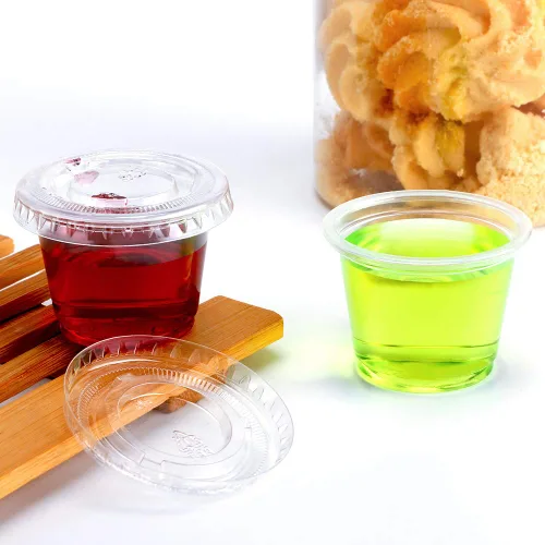 Vista 2 de TashiBox 100 juegos de vasos desechables de plástico con tapas, porción de soufflé, aderezo para ensalada de salsa, tazas de condimentos, paquete