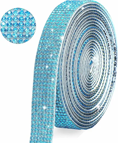 Vista 9 de Tiras de Cinta de Diamantes de Imitación de Cristal Autoadhesivas Negras, Tiras de Cinta de Diamantes de Imitación de 7 Filas con Adhesivo