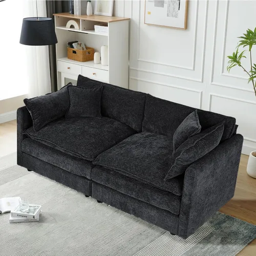 Vista 54 de Setawix Sofá Profundo de 3 Plazas con Otomana, Sofás de Nube en Forma de L de 112.2" para Sala de Estar, Sofá de Nube de Chenilla con Asiento Café