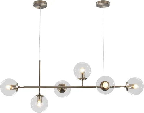Vista 16 de KCO Lighting Lámpara de Araña Sputnik Moderna de Globo de 6 Luces Latón Dorado Lámpara de Araña Colgante Lineal Iluminación de Cristal Ahumado