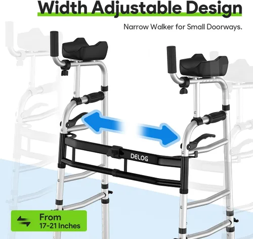 Vista 2 de Delog Andador plegable para personas mayores, andador de plataforma con ruedas de 5 pulgadas y reposabrazos acolchados extraíbles de 350 libras