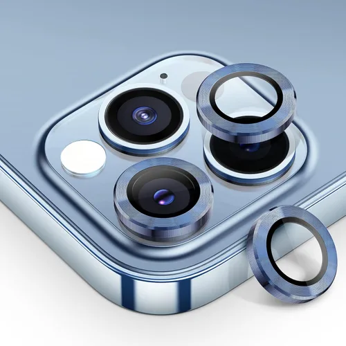 Vista 9 de Tensea Protector de lente de cámara para iPhone 13 Pro, iPhone 13 Pro Max, protector de pantalla de vidrio templado 9H, anillo individual de metal