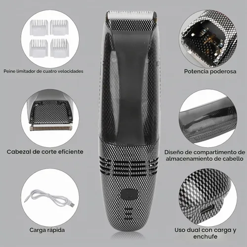 Vista 2 de Diydeg Cortadora de pelo eléctrica, luz de recarga USB, recortadora de pelo al vacío con succión automática de cabello, recortadora de pelo