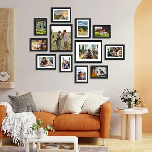 Vista 5 de Fixwal Juego de marcos de fotos, paquete de 15 marcos de fotos negros collage decoración de pared para fotos variadas, tres de 8x10, seis de 5x7