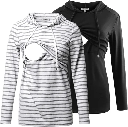 Vista 146 de GINKANA Sudadera con capucha para mujer, manga larga, lactancia materna, ropa casual
