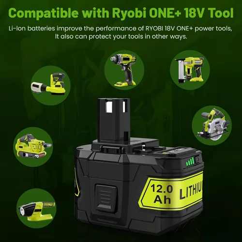 Vista 3 de ARyee Paquete de 2 baterías de repuesto de 12.0Ah 18V P108 P109 para Ryobi 18V batería P102 P103 P104 P105 P107 P106 compatible con Ryobi ONE+18Volt