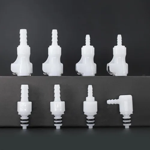 Vista 7 de 2Pcs 1/8" 3/16" 1/4" 1/8" Codo de 90 Grados de Tubo de Plástico Conector Rápido de Manguera en Línea Desconexión de Manguera Púas de Inserción