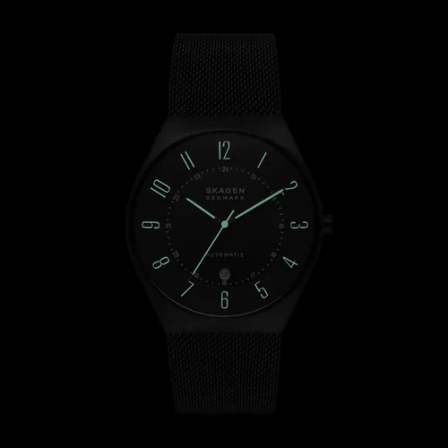 Vista 6 de Skagen Mens Grenen Three-Hand Date Watch with Steel Mesh or Leather Band