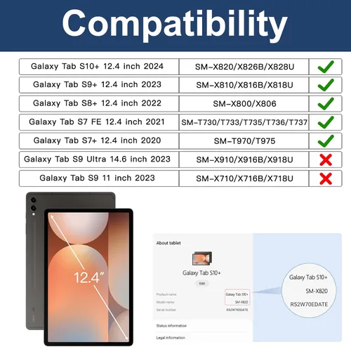 Vista 2 de BRAECN Funda para Samsung Galaxy Tab S10 Plus 2024/S9 Plus/S9 FE+/S8 Plus/S7 Plus/S7 FE 12.4 pulgadas, resistente a prueba de golpes con soporte