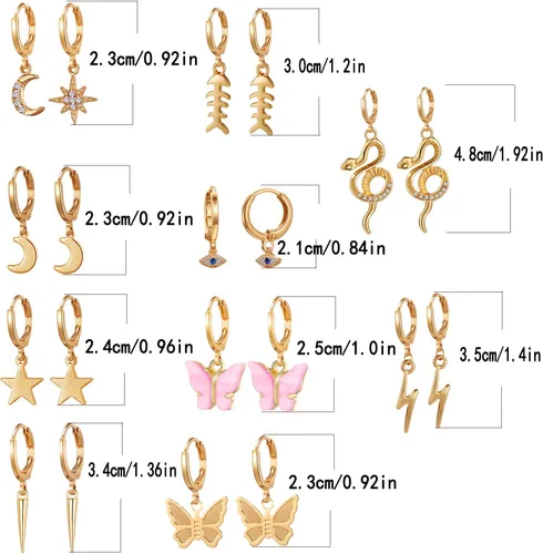 Vista 6 de 91012 Pairs Mini Hoop Earrings with Multi-style Charm Dangling for Women and Girls