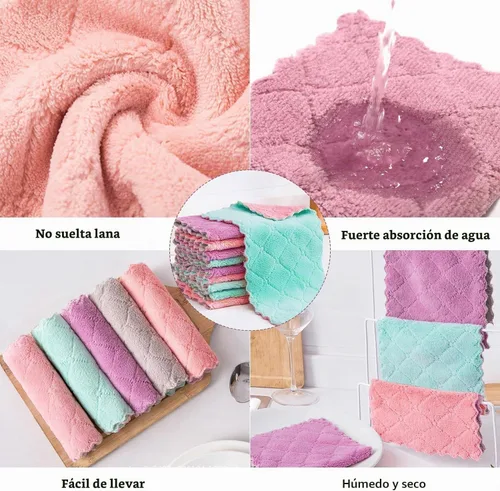 Vista 5 de Paquete de 12 paños de limpieza de cocina, paños de cocina súper absorbentes, paños de cocina de terciopelo coral de microfibra premium, trapos