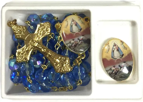 Vista 2 de Juego de rosario italiano Nuestra Señora Caridad del Cobre Virgen Caridad del Cobre, regalo religioso (dorado)