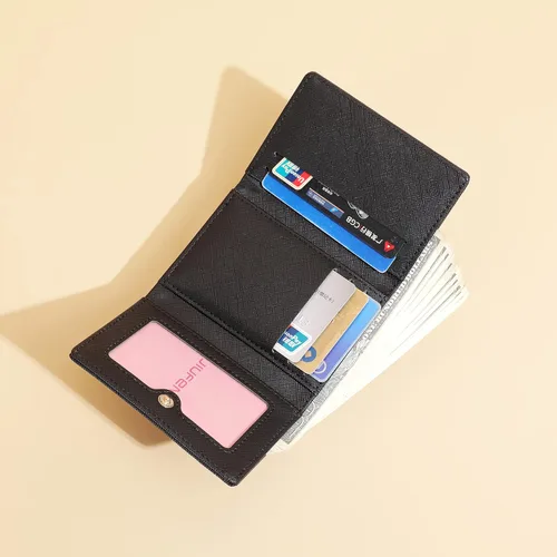 Vista 5 de JIUFENG Cartera corta con bloqueo RFID para mujer, multiusos, con cremallera, plegada, monederos, bolsas para múltiples tarjetas, organizador