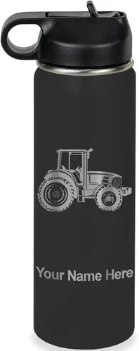 Vista 44 de LaserGram Botella de agua personalizada, tractor agrícola, acero inoxidable de doble pared aislada al vacío con popote superior, regalo grabado
