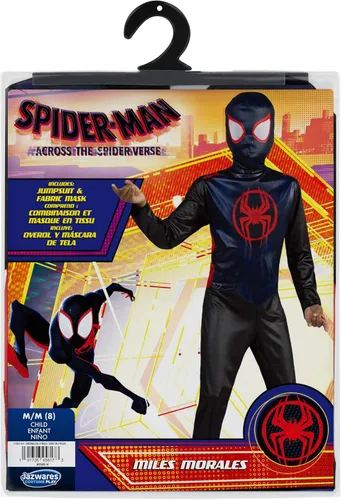 Vista 2 de Marvel Miles Morales - Disfraz oficial de Halloween para jóvenes, overol estampado con máscara de tela