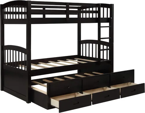 Vista 7 de Harper & Bright Designs Litera con nido y 3 cajones, marco de cama individual sobre individual de madera maciza con almacenamiento, barandilla