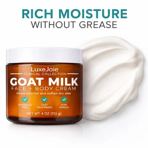 Vista 2 de LuxeJoie Crema facial de leche de cabra – Hidratante sin fragancia para piel seca y sensible – Hidratación rápida no grasa – Suave loción facial