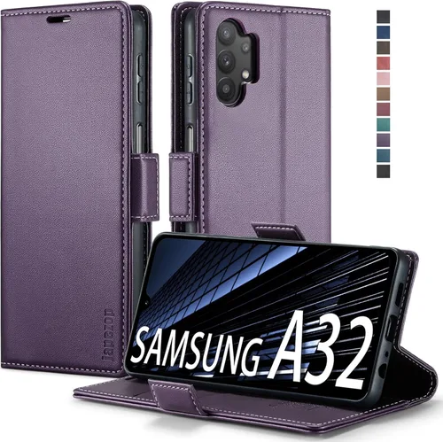 Vista 30 de Funda tipo cartera para Samsung Galaxy A32 5G con bloqueo RFID, tarjetero y función atril magnético, funda de cuero con tapa para Galaxy A32 5G