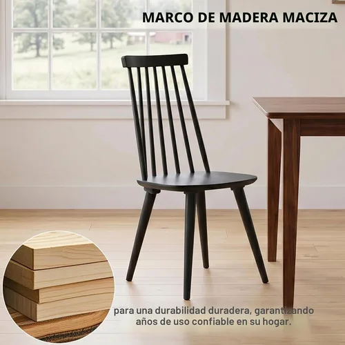 Vista 3 de DUHOME Juego de 2 Sillas de Comedor de Madera Silla de Comedor Husillo Negro Lateral Cocina Habitación Sillas de Granja Campestre Negro
