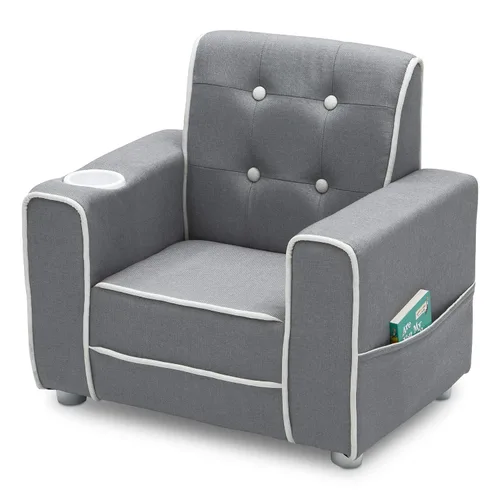 Vista 7 de Delta Children Chelsea Kids - Silla tapizada con soporte para tazas, color gris suave