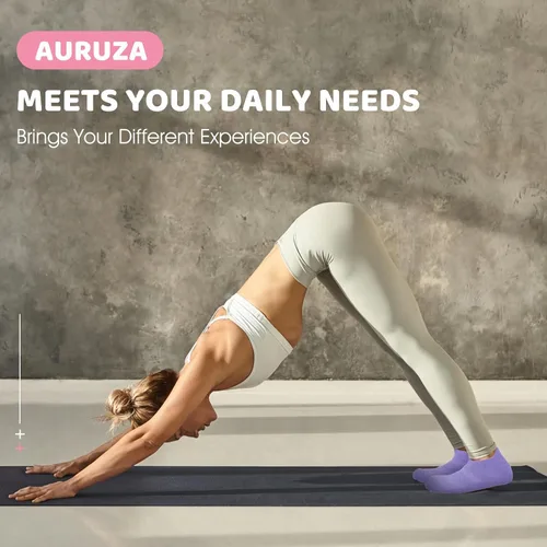 Vista 5 de AURUZA Calcetines de agarre para mujeres y hombres, calcetines de agarre de pilates, calcetines de yoga antideslizantes con agarres para barre