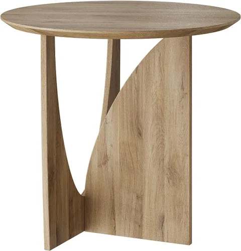 Vista 6 de Mesa auxiliar redonda, mesa auxiliar estética moderna con chapa de roble, mesa decorativa de madera para sala de estar, dormitorio (A, negro)