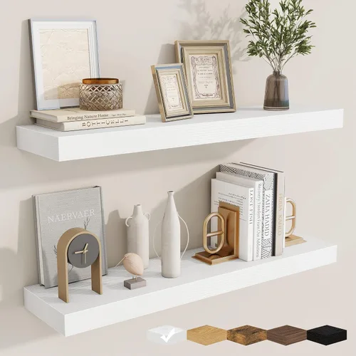 Vista 14 de fuqing Estantes flotantes para pared, estante flotante de madera montado en la pared con soportes invisibles para sala de estar, baño, dormitorio