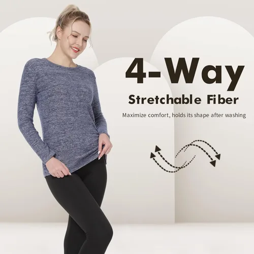 Vista 36 de MANCYFIT Tops térmicos para mujer, camisa con forro polar, manga larga, capa base, cuello en V