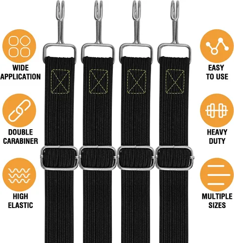 Vista 4 de Cuerdas elásticas resistentes para exteriores, cuerdas elásticas largas y ajustables con ganchos planos, correas elásticas de goma de alta