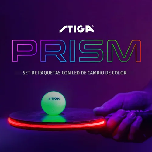 Vista 2 de STIGA Prism - Paleta LED de ping pong, 5 ciclos de color LED, modo degradado de color, incluye 3 bolas que brillan en la oscuridad, esponja de 0.059