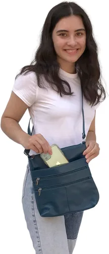 Vista 6 de SILVERFEVER Bolso cruzado grande de cuero para mujer, resistente al agua