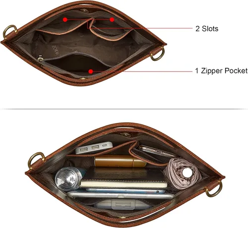 Vista 5 de S-ZONE Women Vintage Genuine Leather Crossbody Bag Distressed Foldable Clutch Top Handle Handbag Purse