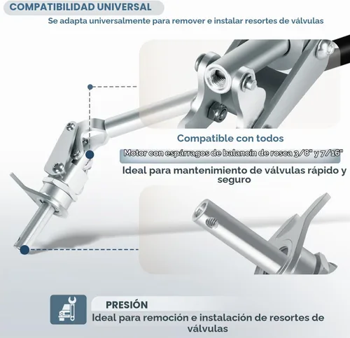 Vista 3 de 66784 Herramienta de compresor de resorte de válvula para pernos basculantes de 3/8 pulgadas y 7/16 pulgadas, herramienta de extracción de resorte