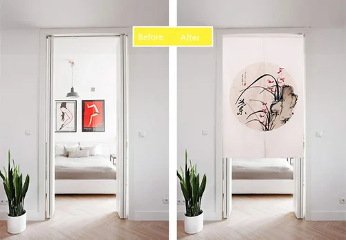 Vista 5 de Cortina japonesa Noren para puerta, tapiz de algodón y lino, cortinas opacas para puerta, panel de decoración de pared, flor de ciruelo chino, 31 x