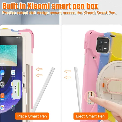 Vista 6 de Funda para Xiaomi Mi Pad 6/Mi Pad 6 Pro, funda resistente a prueba de golpes de 11 pulgadas, soporte giratorio 360, correa de mano, correa de rosado