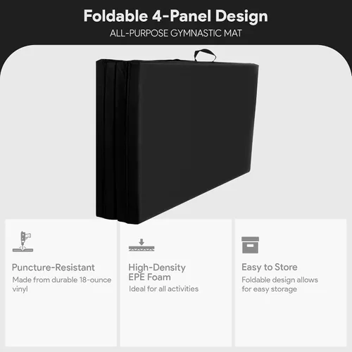 Vista 3 de BalanceFrom 6x4 Feet 4-Panel Folding Gymnastics Mat – 2-Inch Thick Pad with Vinyl Surface and Carrying Handles for Tumbling, Yoga, Pilates, Home