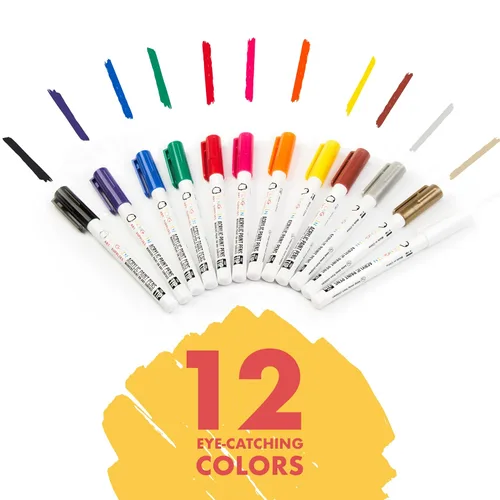 Vista 3 de 12 rotuladores de pintura acrílica de punta fina – Marcadores de pintura artesanal para pintar madera, vidrio, roca, cerámica, porcelana