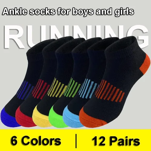 Vista 3 de 12 pares de calcetines de algodón atléticos para niños, calcetines de algodón medio acolchados de corte bajo