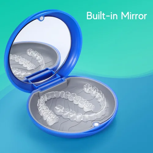 Vista 3 de Kit de estuche de retención negro mate premium con espejo, funda Invisalign con 2 piezas de masticables, herramienta de extracción de alineador