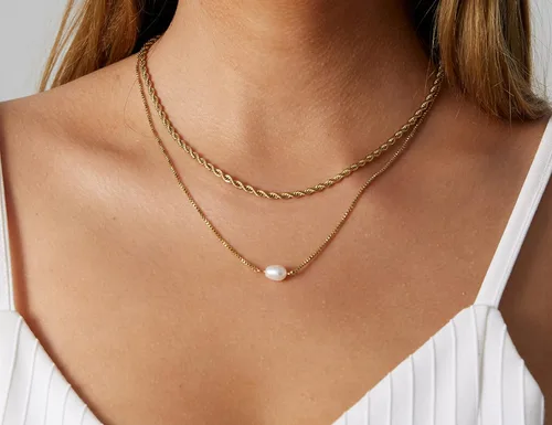 Vista 3 de Dainty Gold Layered Necklaces for Women 18K Gold Plated Stacked Herringbone Choker Necklace Coin Pendant Snake Chain Necklace Trendy Rope Paperclip