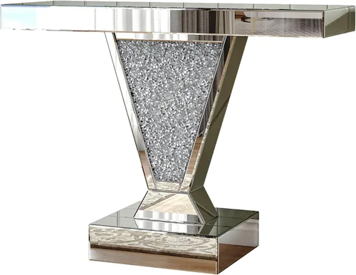 Vista 8 de Henf Mesa consola con espejo plateado de 39.2 pulgadas con base